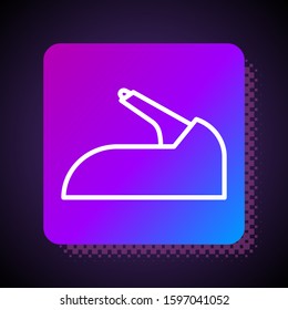 White line Car handbrake icon isolated on black background. Parking brake lever. Square color button. Vector Illustration