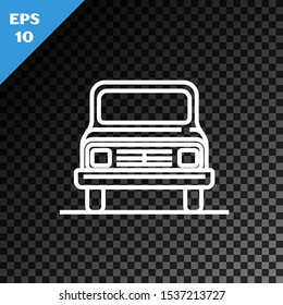 White line Car icon isolated on transparent dark background. Front view.  Vector Illustration