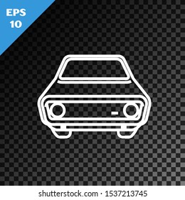 White line Car icon isolated on transparent dark background. Front view.  Vector Illustration