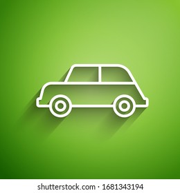 White line Car icon isolated on green background.  Vector Illustration