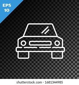 White line Car icon isolated on transparent dark background. Front view.  Vector Illustration