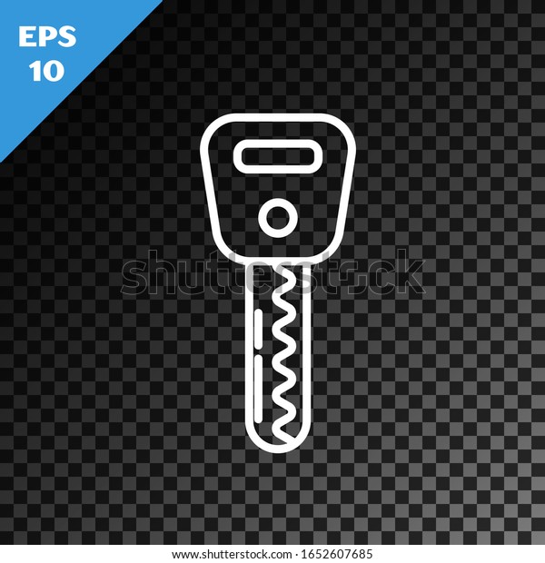 White line Car key icon isolated on\
transparent dark background.  Vector\
Illustration