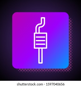 White line Car muffler icon isolated on black background. Exhaust pipe. Square color button. Vector Illustration