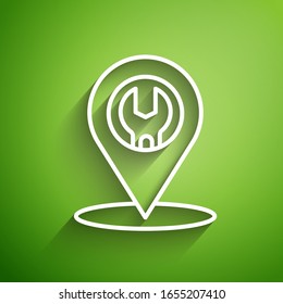 White line Car service icon isolated on green background. Auto mechanic service. Repair service auto mechanic. Maintenance sign.  Vector Illustration