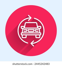 White line Car service icon isolated with long shadow background. Auto mechanic service. Repair service auto mechanic. Maintenance sign. Red circle button. Vector