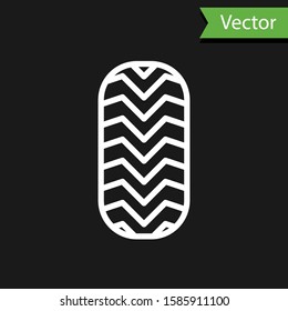 White line Car tire icon isolated on black background.  Vector Illustration