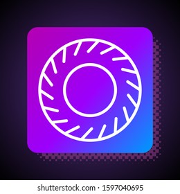 White line Car tire icon isolated on black background. Square color button. Vector Illustration