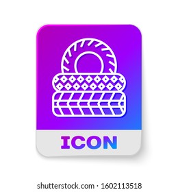 White line Car tire icon isolated on white background. Rectangle color button. Vector Illustration