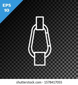 White line Carabiner icon isolated on transparent dark background. Extreme sport. Sport equipment.  Vector Illustration
