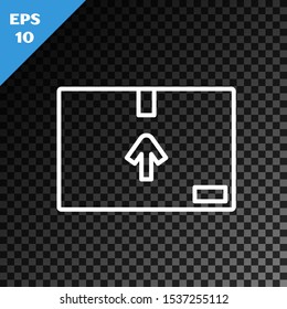 White line Cardboard box with traffic symbol icon isolated on transparent dark background. Box, package, parcel sign. Delivery, transportation and shipping.  Vector Illustration