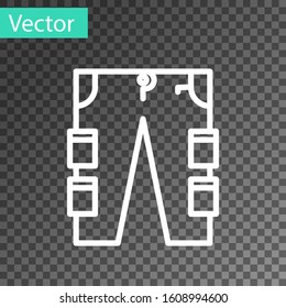 White line Cargo pants icon isolated on transparent background.  Vector Illustration