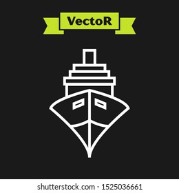 White line Cargo ship icon isolated on black background.  Vector Illustration