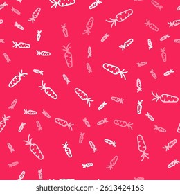 White line Carrot icon isolated seamless pattern on red background.  Vector