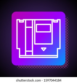 White line Cartridge for retro game console icon isolated on black background. TV Game cartridge. Square color button. Vector Illustration