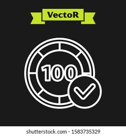 White line Casino chips icon isolated on black background. Casino gambling.  Vector Illustration