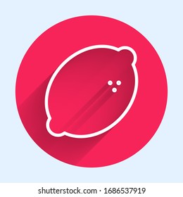 White line Casino slot machine with lemon symbol icon isolated with long shadow. Gambling games. Red circle button. Vector Illustration