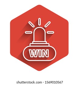 White line Casino win icon isolated with long shadow. Red hexagon button. Vector Illustration