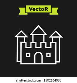 White line Castle icon isolated on black background.  Vector Illustration
