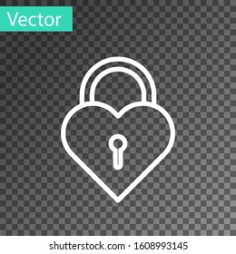 White line Castle in the shape of a heart icon isolated on transparent background. Locked Heart. Love symbol and keyhole sign.  Vector Illustration