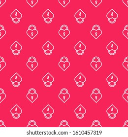 White line Castle in the shape of a heart icon isolated seamless pattern on red background. Locked Heart. Love symbol and keyhole sign.  Vector Illustration