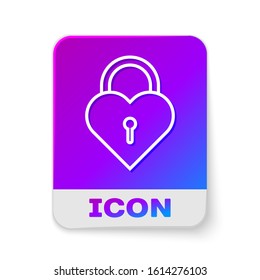 White line Castle in the shape of a heart icon isolated on white background. Locked Heart. Love symbol and keyhole sign. Rectangle color button. Vector Illustration