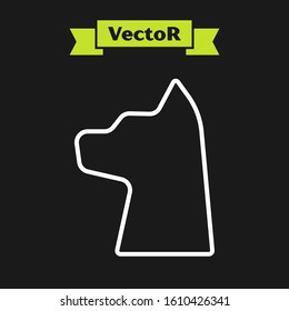 White line Cat icon isolated on black background.  Vector Illustration