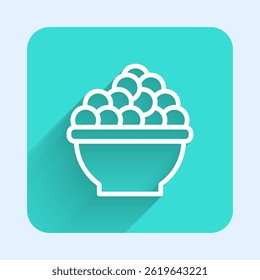White line Caviar icon isolated with long shadow. Green square button. Vector