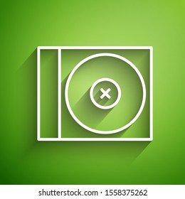 White line CD or DVD disk icon isolated on green background. Compact disc sign.  Vector Illustration