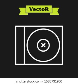 White line CD or DVD disk icon isolated on black background. Compact disc sign.  Vector Illustration