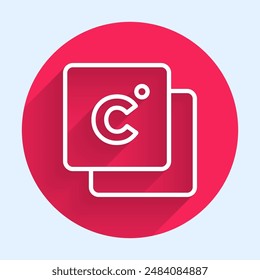 White line Celsius icon isolated with long shadow. Red circle button. Vector