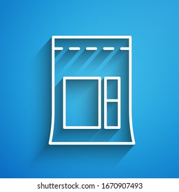 White line Cement bag icon isolated on blue background. Long shadow. Vector Illustration