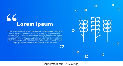 White line Cereals set with rice, wheat, corn, oats, rye, barley icon isolated on blue background. Ears of wheat bread symbols.  Vector