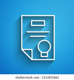 White line Certificate template icon isolated on blue background. Achievement, award, degree, grant, diploma concepts. Long shadow. Vector Illustration