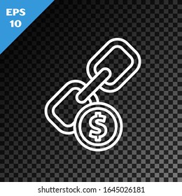 White line Chain link and coin icon isolated on transparent dark background. Link single. Hyperlink chain symbol.  Vector Illustration