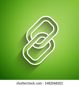 White line Chain link icon isolated on green background. Link single. Hyperlink chain symbol.  Vector Illustration