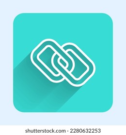 White line Chain link icon isolated with long shadow. Link single. Hyperlink chain symbol. Green square button. Vector