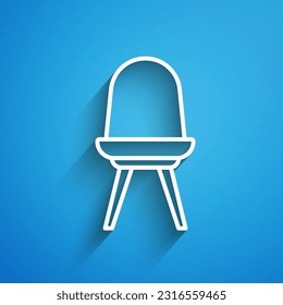 White line Chair icon isolated on blue background. Long shadow. Vector