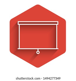 White line Chalkboard icon isolated with long shadow. School Blackboard sign. Red hexagon button. Vector Illustration White line Chalkboard icon isolated with long shadow. School Blackboard sign. Red hexagon button. Vector Illustration