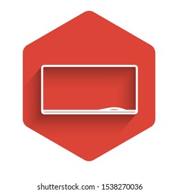 White line Chalkboard icon isolated with long shadow. School Blackboard sign. Red hexagon button. Vector Illustration