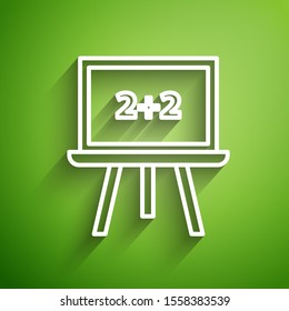 White line Chalkboard icon isolated on green background. School Blackboard sign.  Vector Illustration