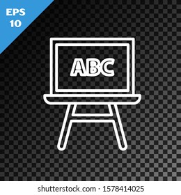 White line Chalkboard icon isolated on transparent dark background. School Blackboard sign.  Vector Illustration