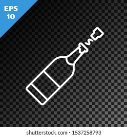 White line Champagne bottle icon isolated on transparent dark background.  Vector Illustration