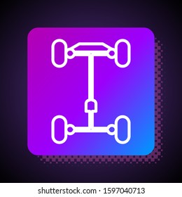 White line Chassis car icon isolated on black background. Square color button. Vector Illustration