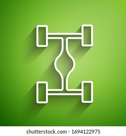 White line Chassis car icon isolated on green background.  Vector Illustration