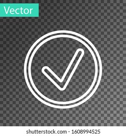 White line Check mark in circle icon isolated on transparent background. Choice button sign. Checkmark symbol.  Vector Illustration