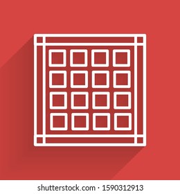 White line Checkered napkin icon isolated with long shadow.  Vector Illustration