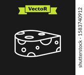 White line Cheese icon isolated on black background.  Vector Illustration