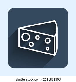 White line Cheese icon isolated with long shadow background. Blue square button. Vector