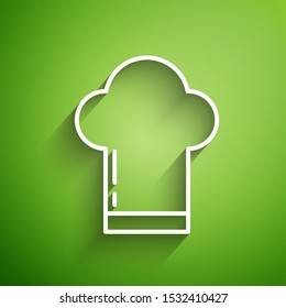 White line Chef hat icon isolated on green background. Cooking symbol. Cooks hat.  Vector Illustration