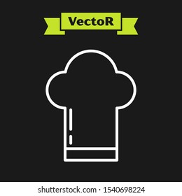 White line Chef hat icon isolated on black background. Cooking symbol. Cooks hat.  Vector Illustration